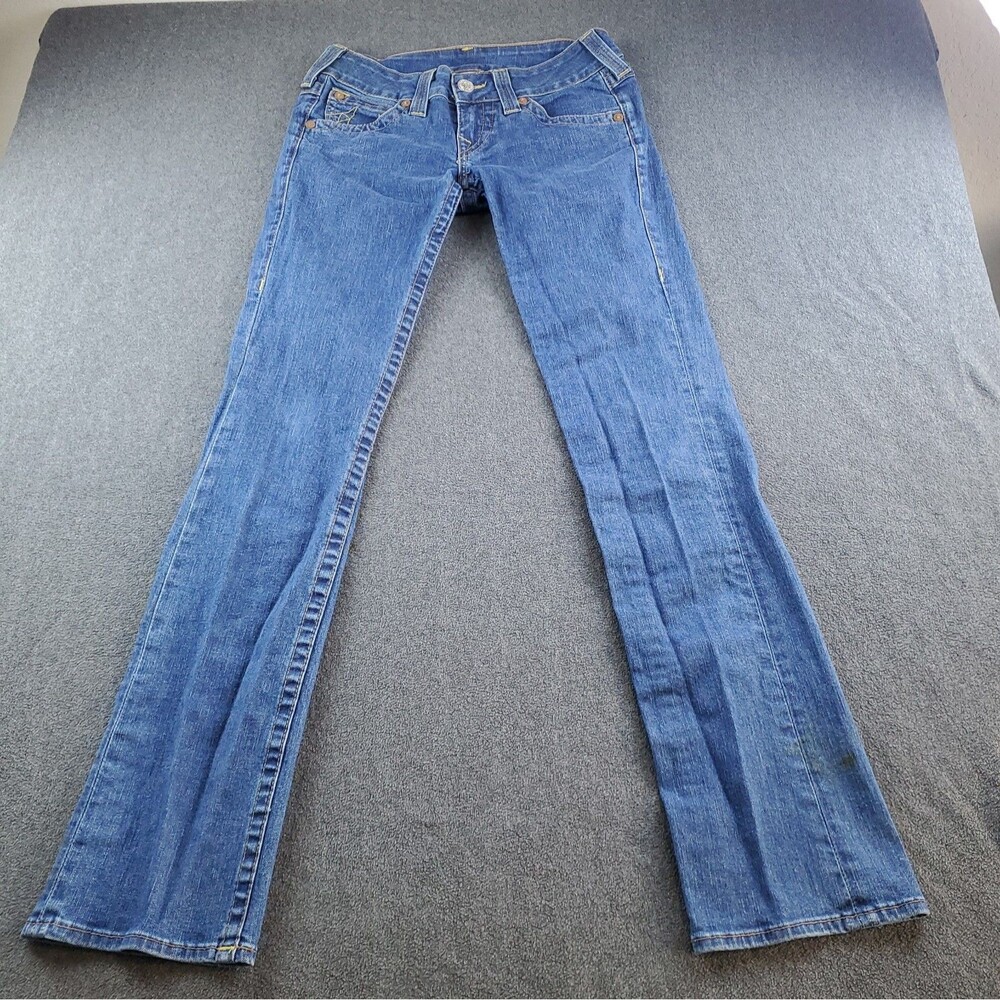 True Religion Jeans Womens 27 Low Rise Bootcut Dark Wash Flap Pocket Denim Blue